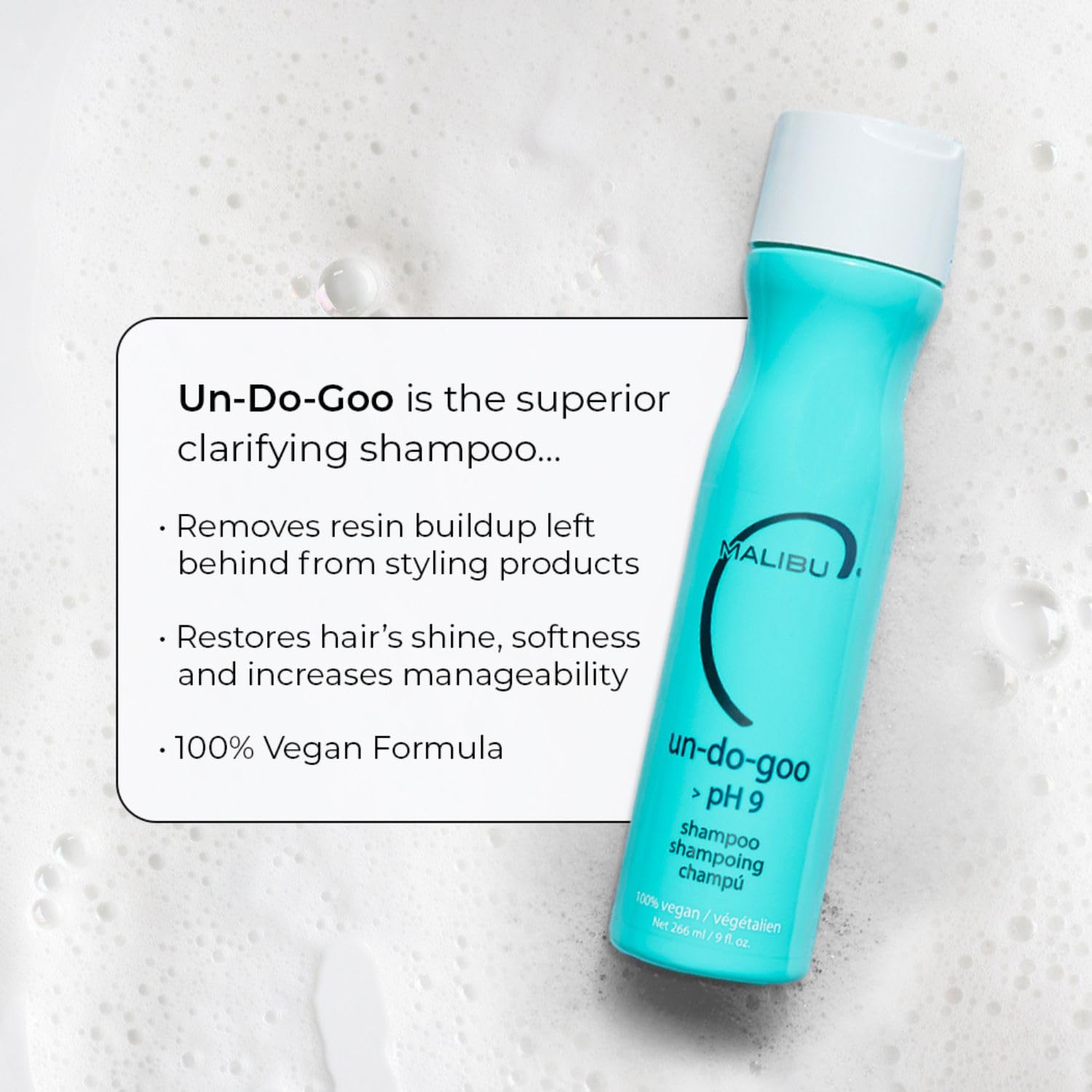 Malibu C pump and label detail highlighting ingredients and vegan claim for informed choice