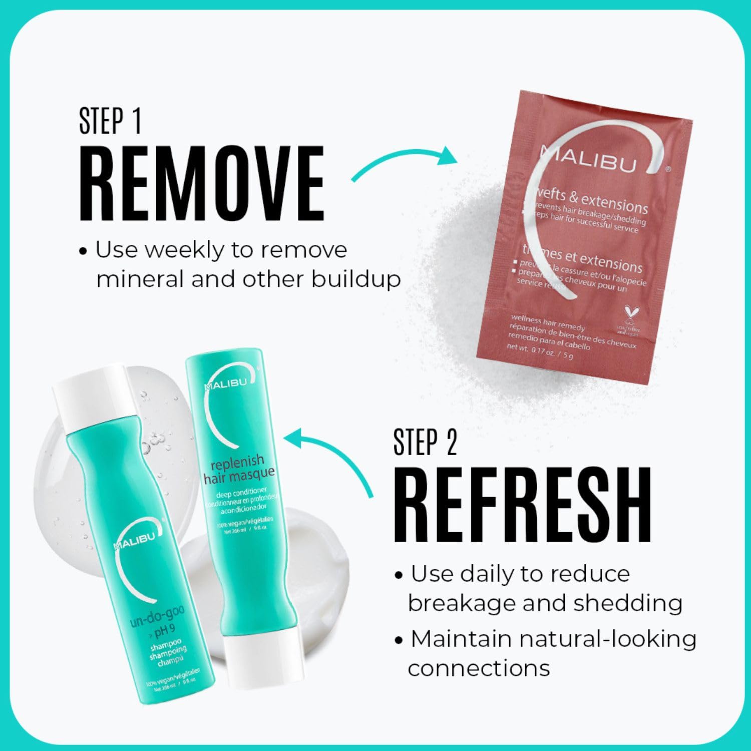 Malibu C foamy lather in palm demonstrating efficient buildup removal