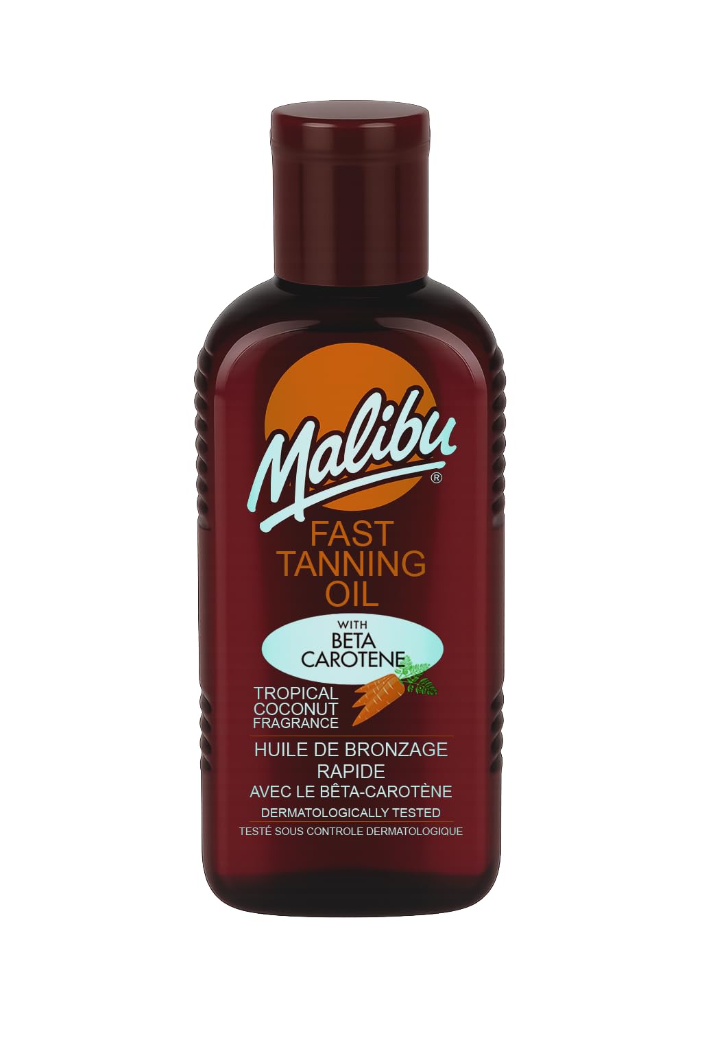 Malibu front bottle showing label and coconut scent for easy selection