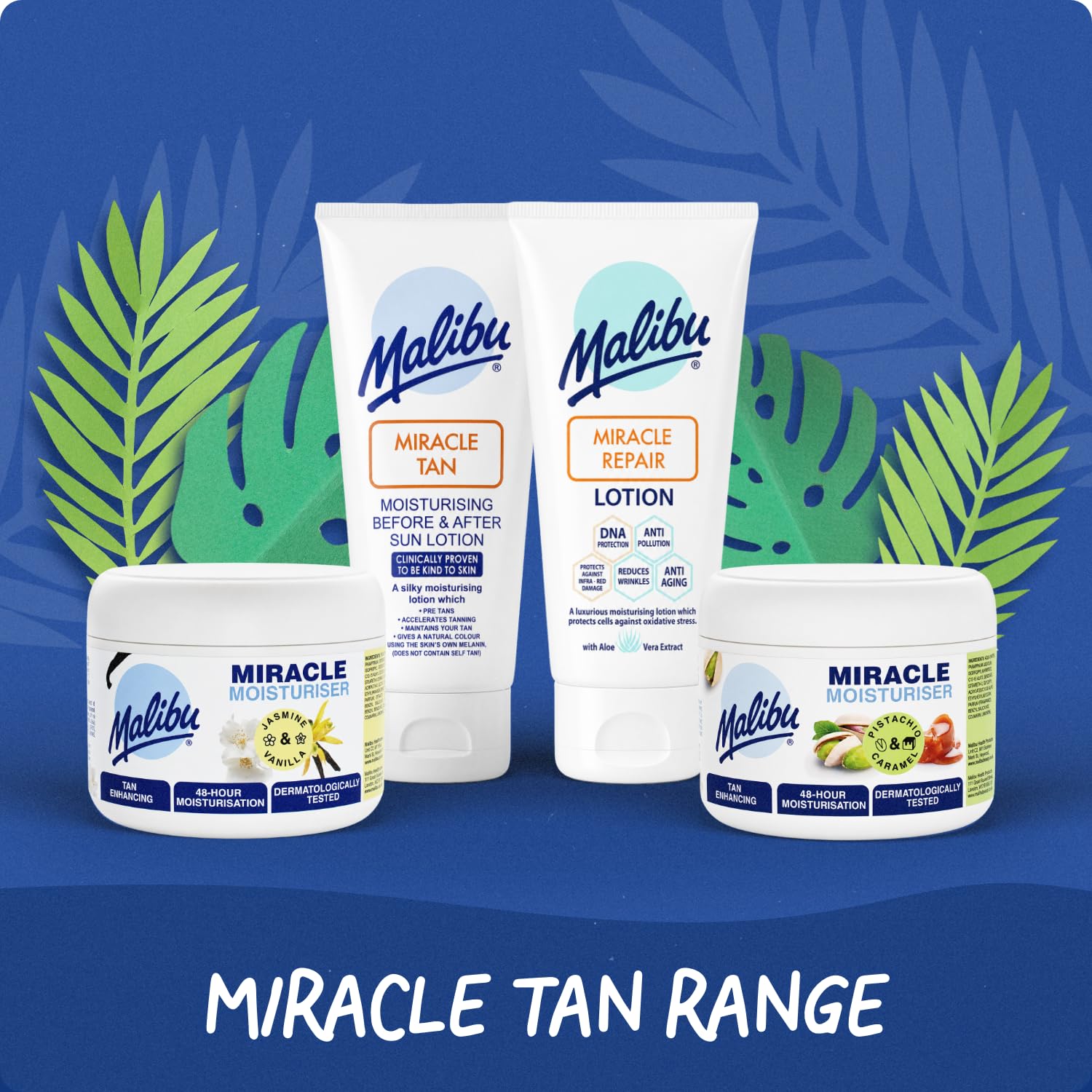 Malibu applying lotion to forearm to show how it soothes skin and enhances tan evenly