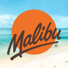 Malibu label detail highlighting beta carotene and vitamin E benefits