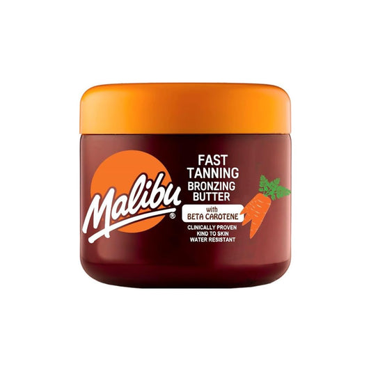 Malibu Sun front packaging showing bottle and tropical design, appealing display benefit