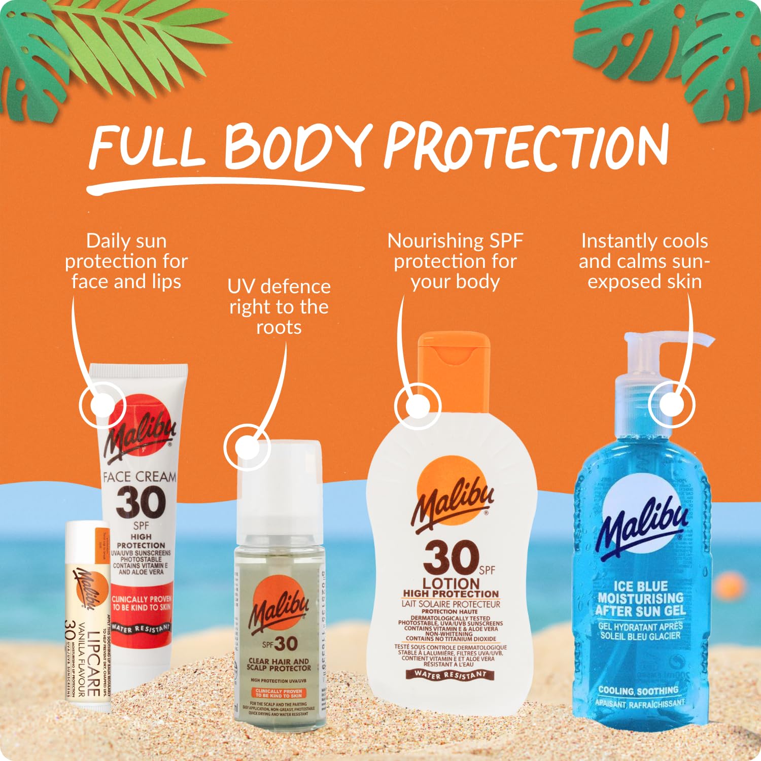 Malibu Sun in a beach lifestyle scene conveying tropical scent and summer-ready benefit