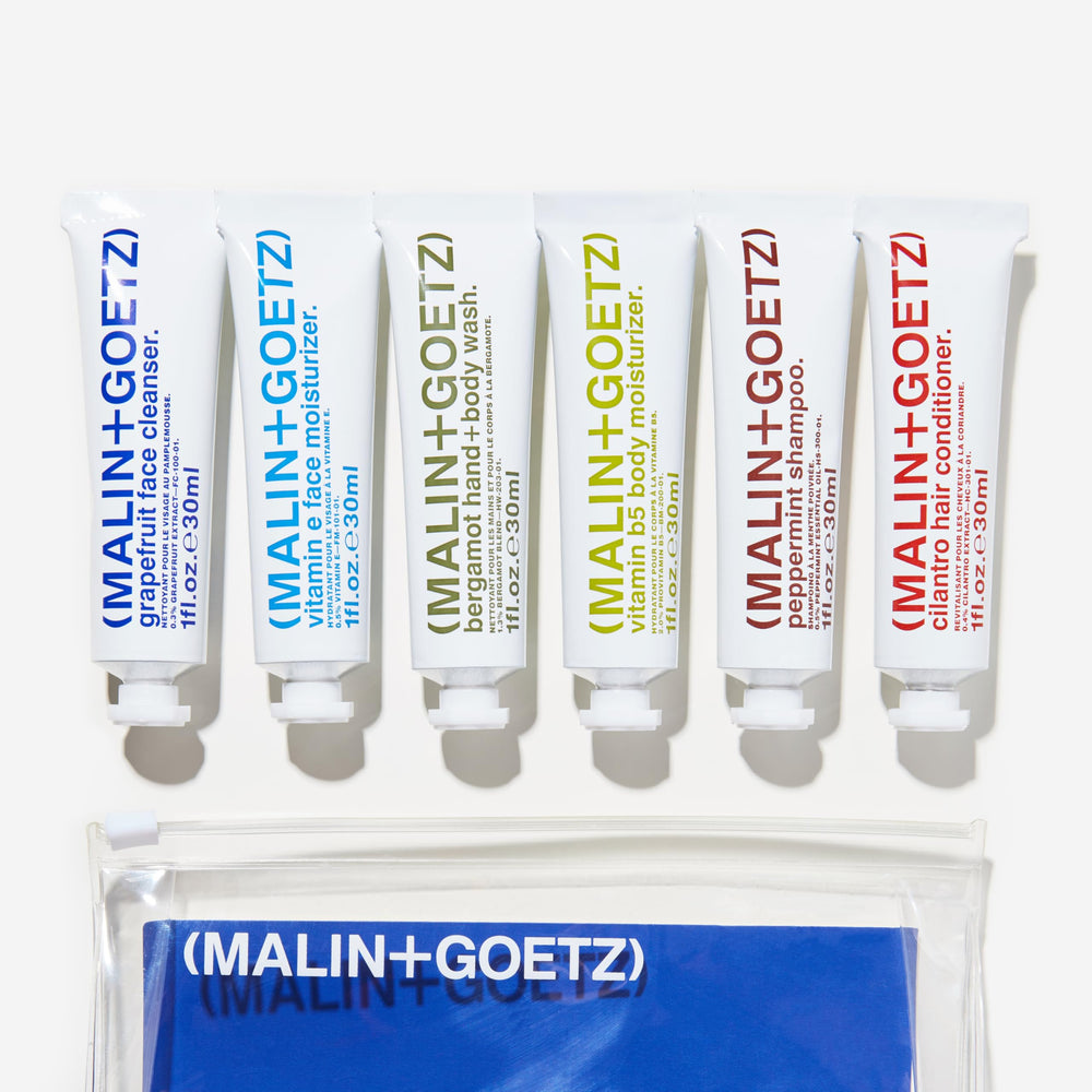MALIN+GOETZ close-up of recyclable aluminum tube highlighting durable travel-friendly packaging