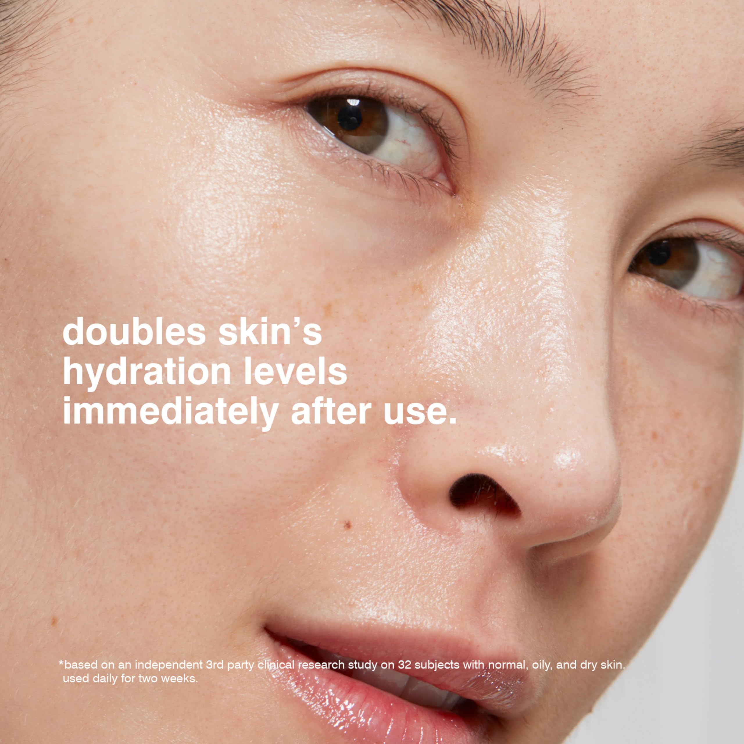 MALIN+GOETZ applying cream to cheek illustrating quick absorption