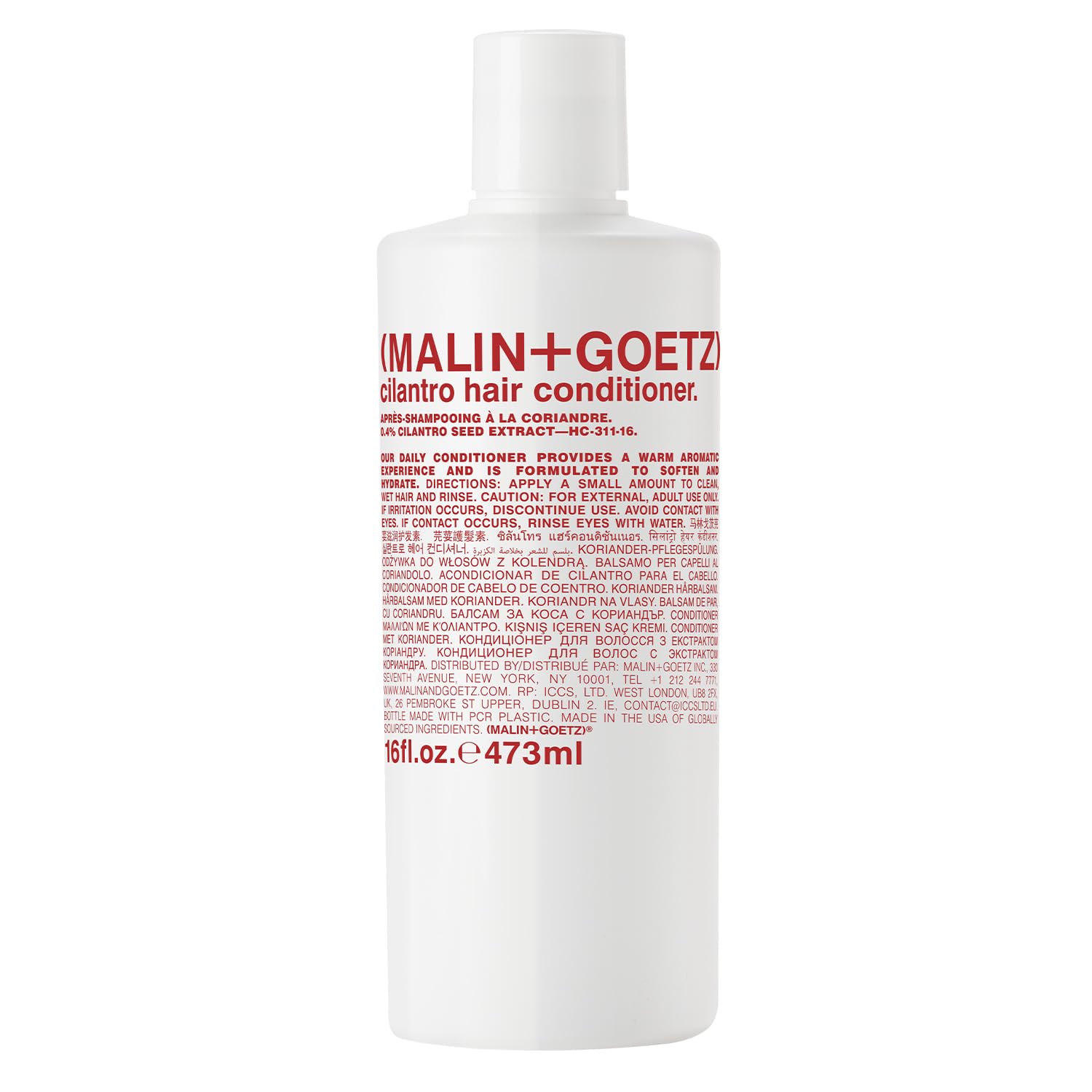 MALIN+GOETZ front bottle view showing sleek packaging and daily hydration benefit