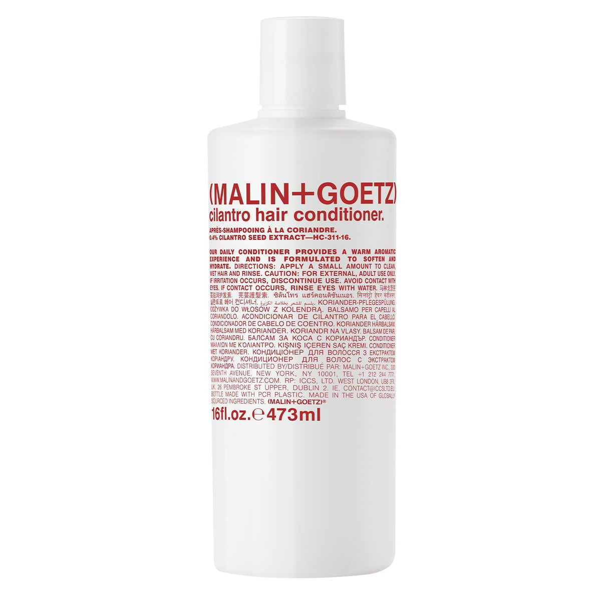 MALIN+GOETZ front bottle view showing sleek packaging and daily hydration benefit