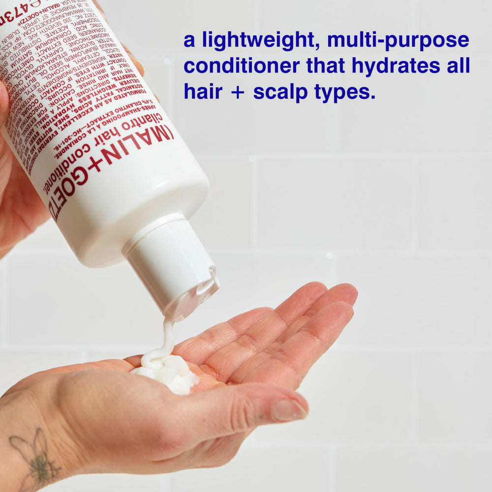MALIN+GOETZ ingredients label close-up highlighting cilantro and shea butter benefits