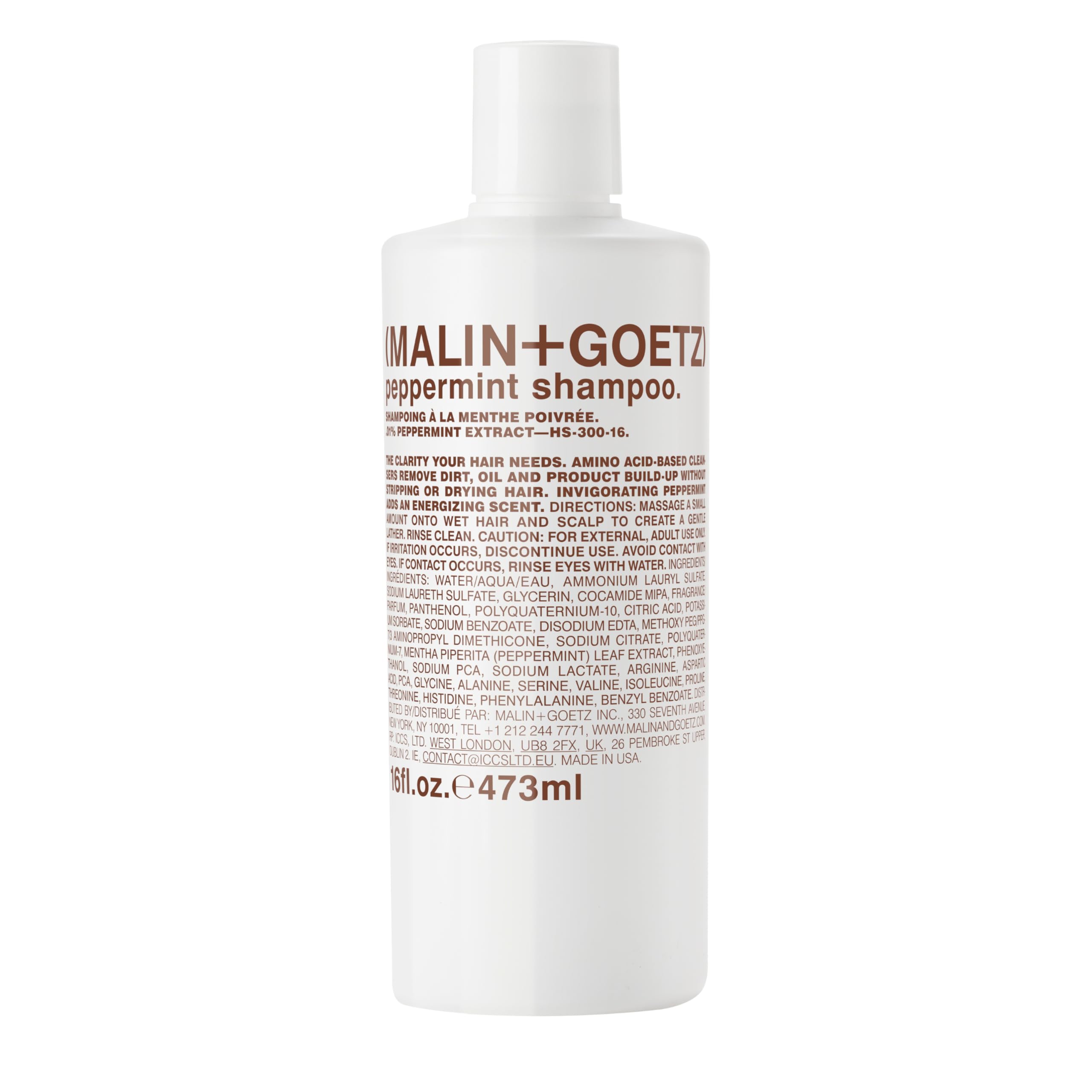 MALIN+GOETZ front packaging showcasing peppermint shampoo for refreshing cleanse