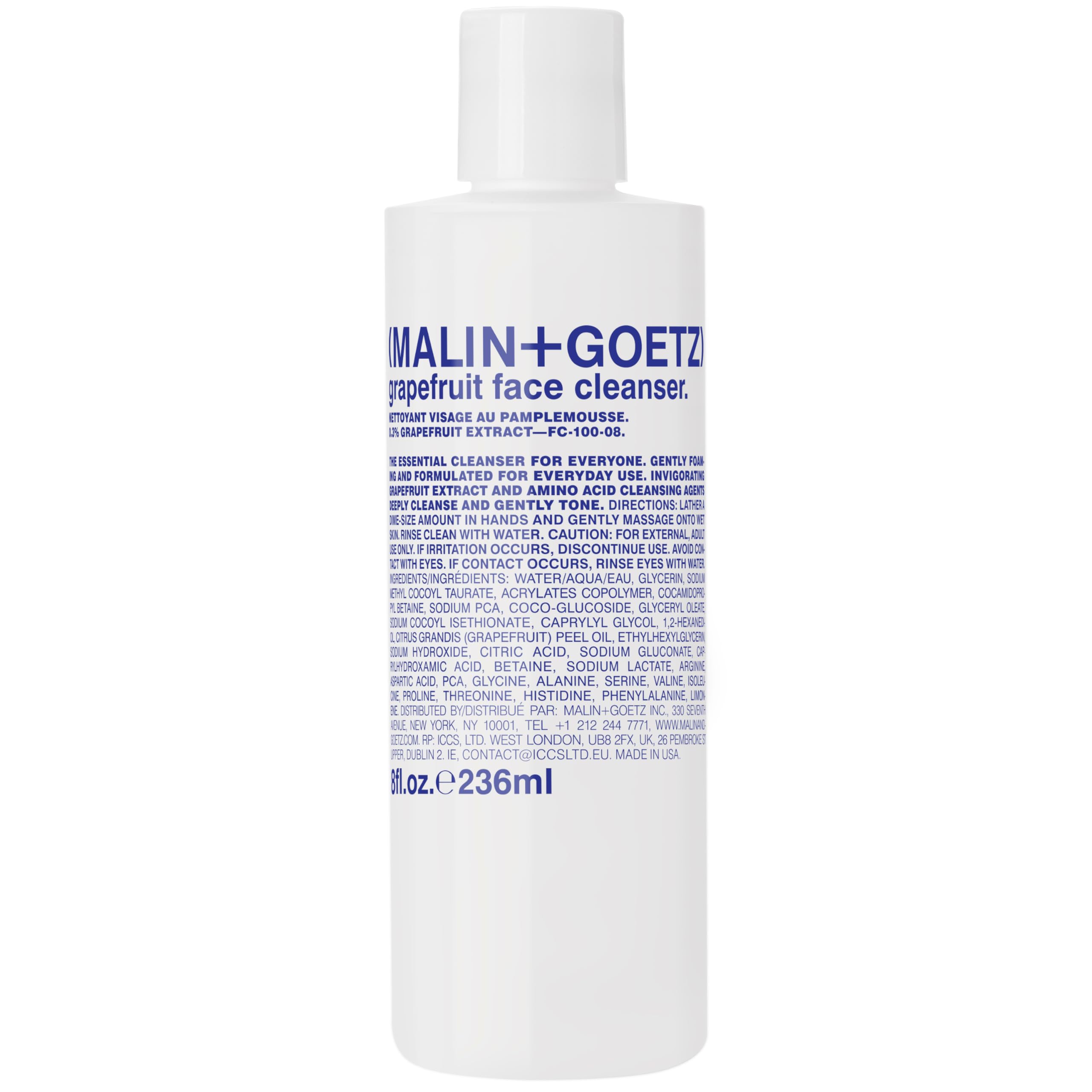 MALIN+GOETZ front bottle view showing clean design and product benefits