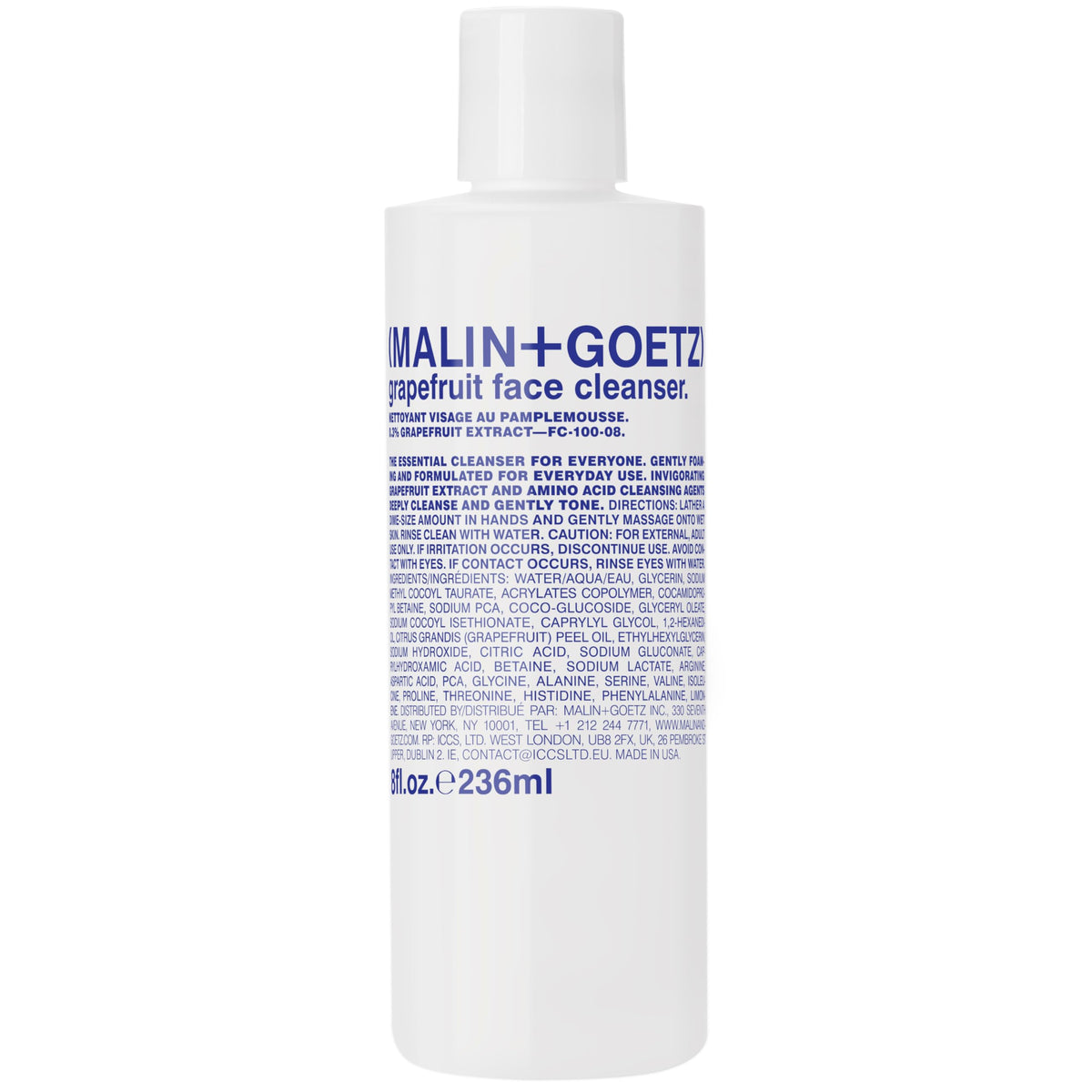 MALIN+GOETZ front bottle view showing clean design and product benefits