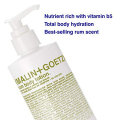 MALIN+GOETZ lotion texture swatch highlighting lightweight finish and fast absorption