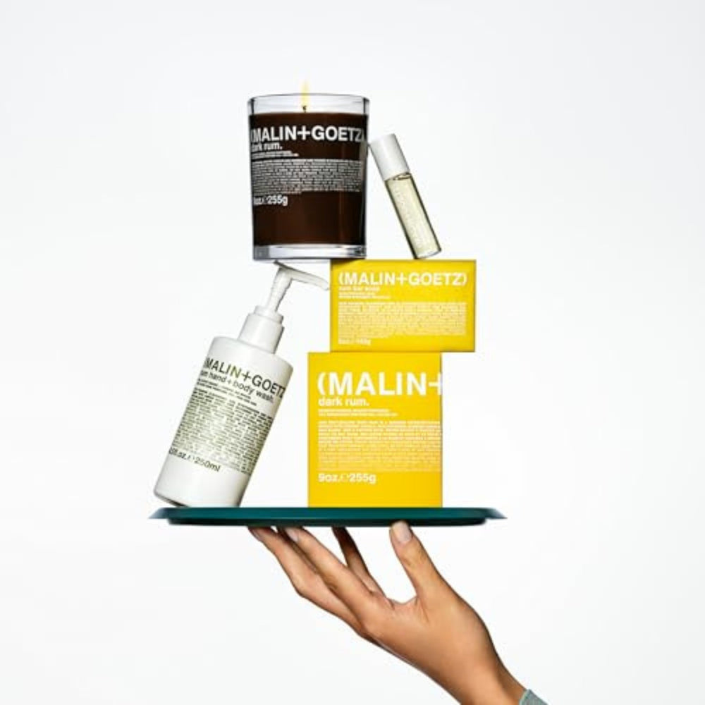 MALIN+GOETZ styled bathroom shelf illustrating minimalist lifestyle appeal