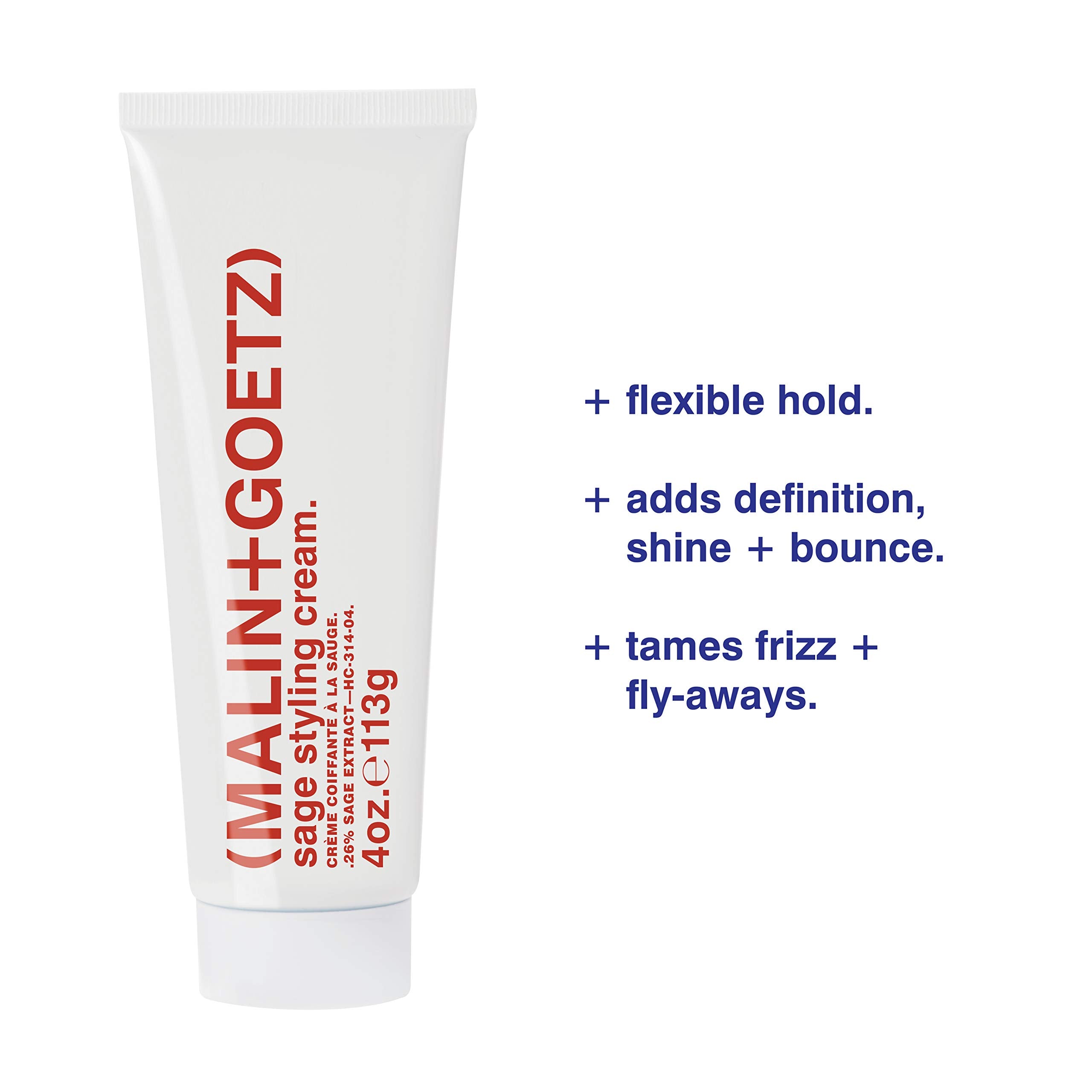 MALIN+GOETZ sage styling cream applied to wet hair illustrating smooth styling and frizz control