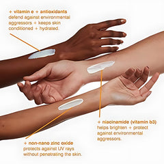 MALIN+GOETZ applied on hand to show blendability and minimal white cast benefit