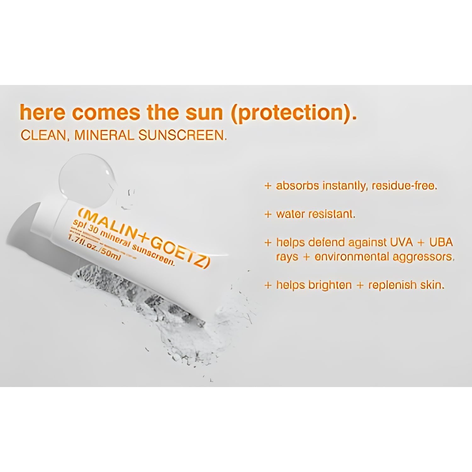 MALIN+GOETZ ingredient label highlighting mineral actives and clean formulation benefit