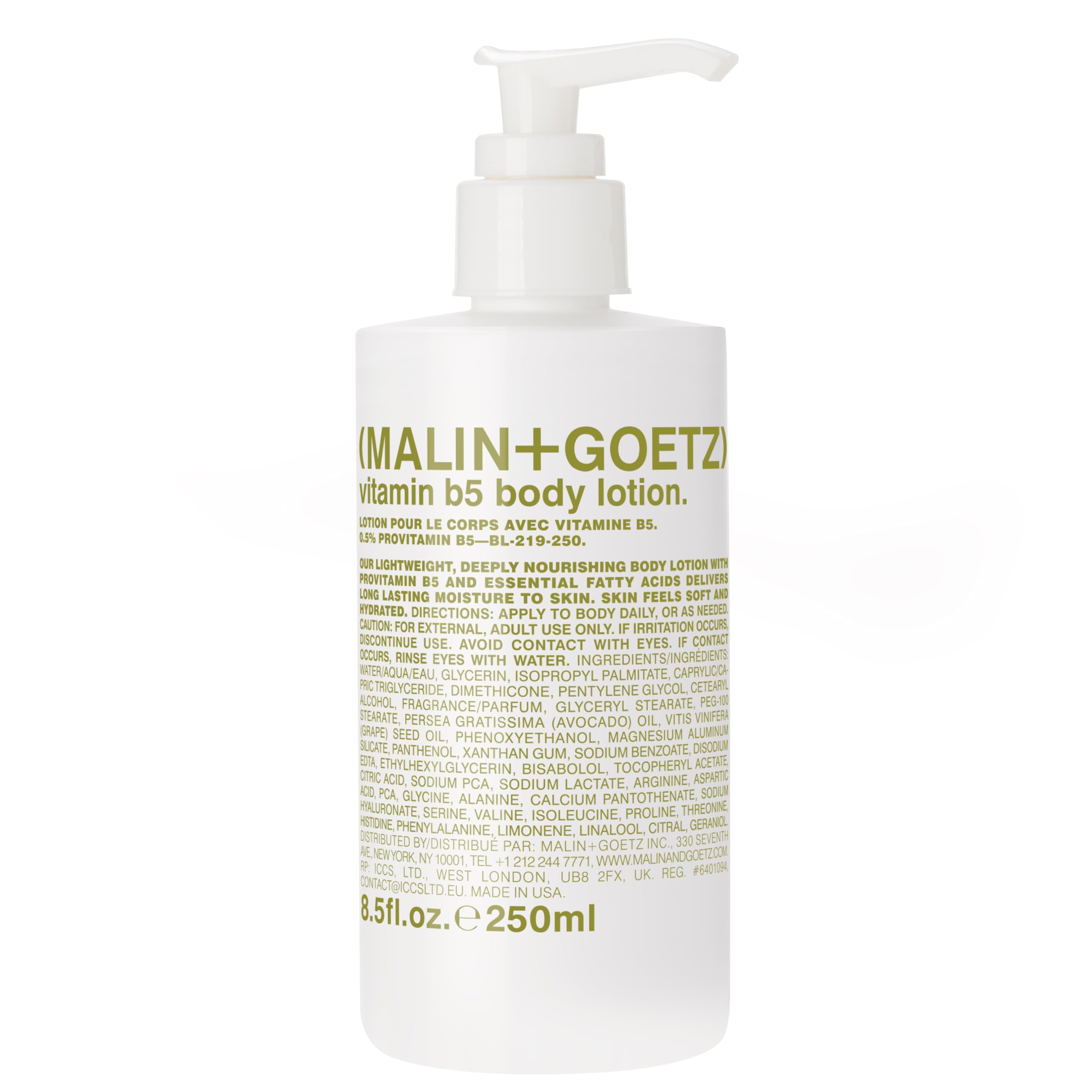 MALIN+GOETZ front pump bottle showing label and size for easy identification and use