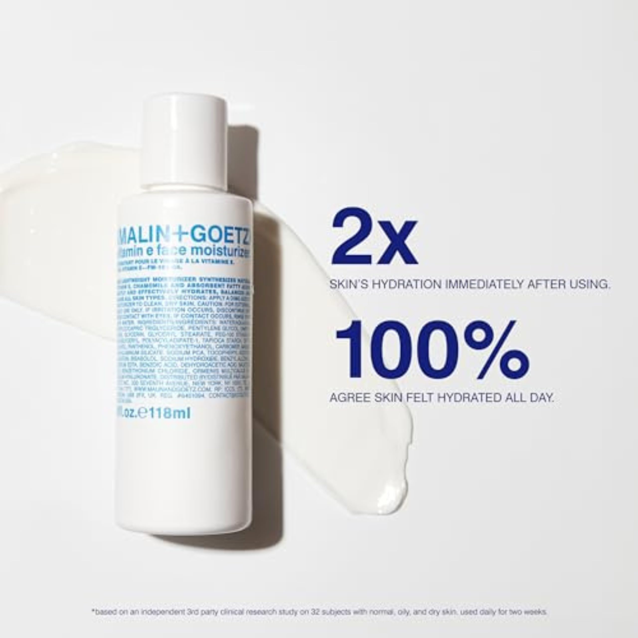 MALIN+GOETZ close-up texture shot showing lightweight cream absorption