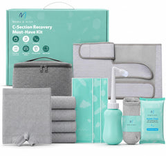 Mama & Wish front packaging showing complete 12-piece c-section kit and convenience