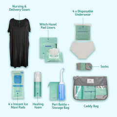 Mama & Wish gown showing front and back snaps for fast breastfeeding access