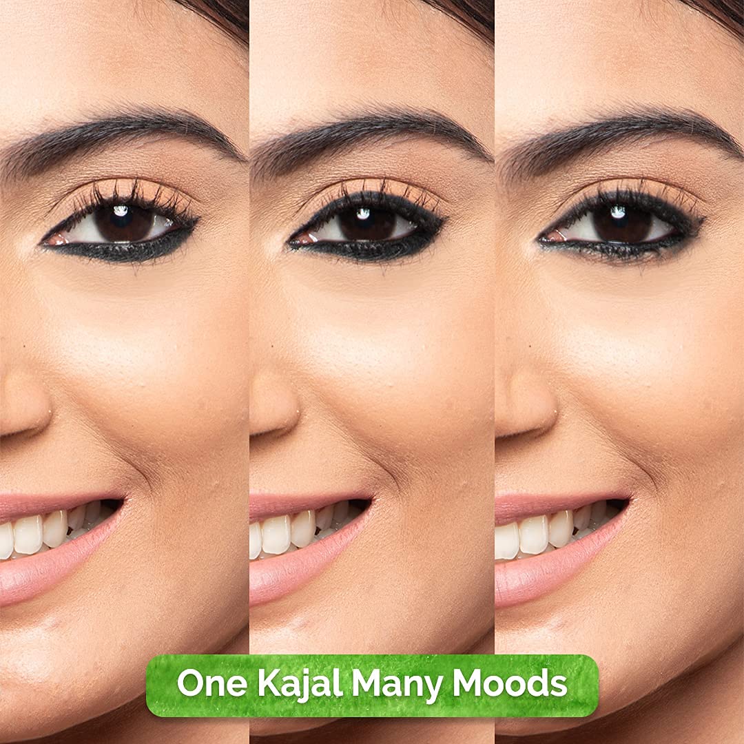 MAMAEARTH kajal applied on eye demonstrating bold definition benefit