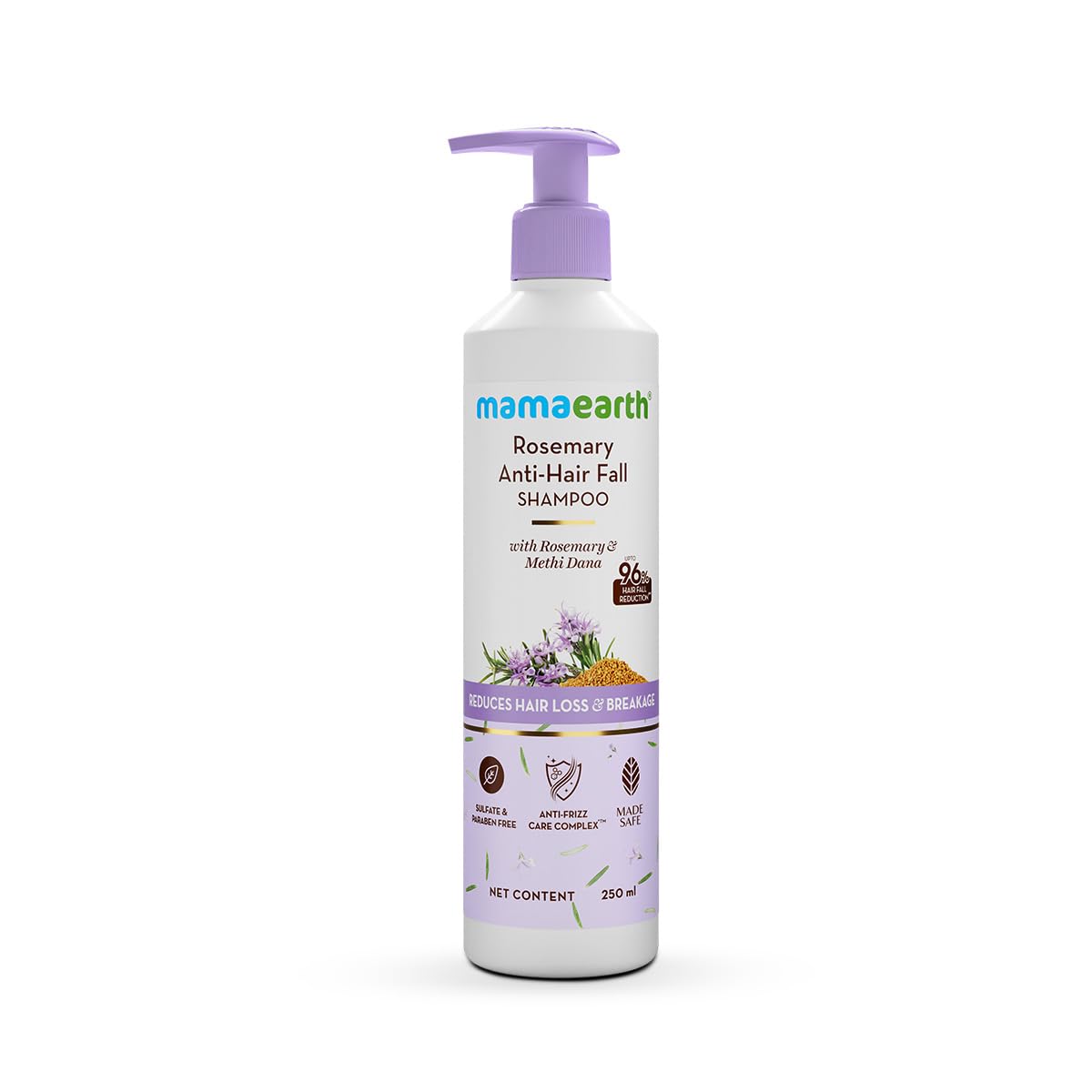 Mamaearth shampoo front pump bottle showing clean packaging and easy use