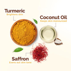 MAMAEARTH turmeric and saffron ingredients highlighting natural glow
