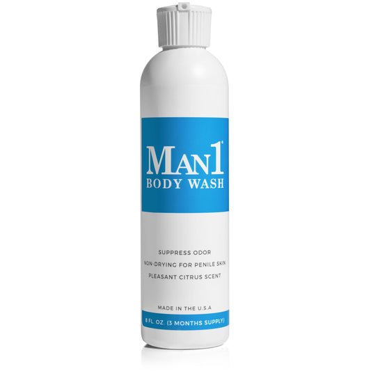 Man1 bottle front view showing label and fresh citrus benefit