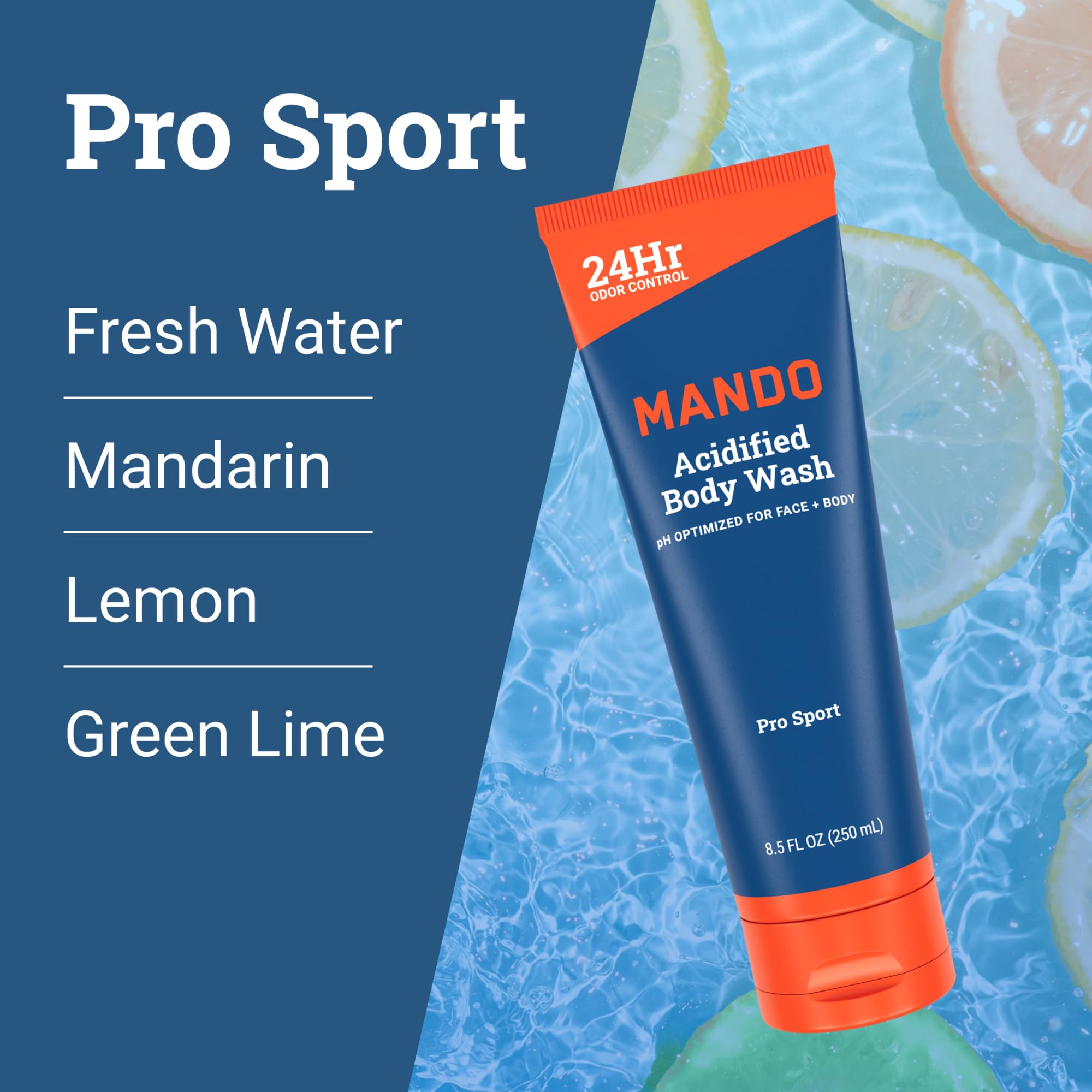 Mando bottle label close-up listing mandelic acid and clean formula