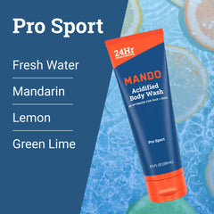 Mando bottle label close-up listing mandelic acid and clean formula