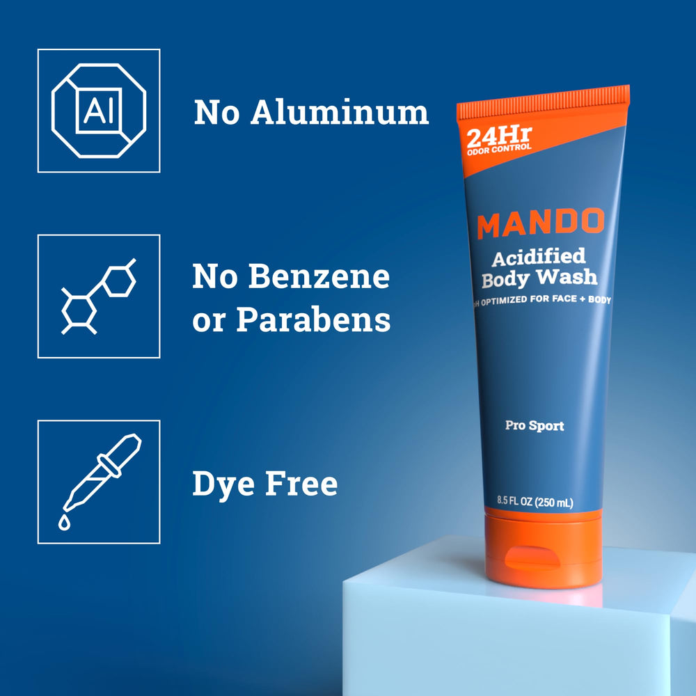 Mando pump dispensing clear gel demonstrating gentle texture and easy use