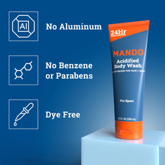 Mando pump dispensing clear gel demonstrating gentle texture and easy use