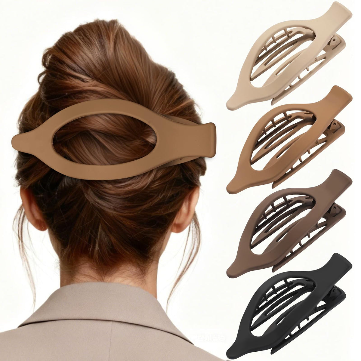 Mandydov front view of 4-pack XL flat clips showing neutral colors and compact packaging for everyday use
