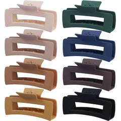 Mandydov front view of eight large matte hair claw clips showing colors and shape, easy selection