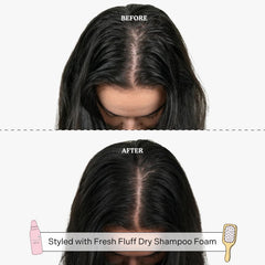 Mane Fresh Fluff massaged into roots to absorb oil and add lift