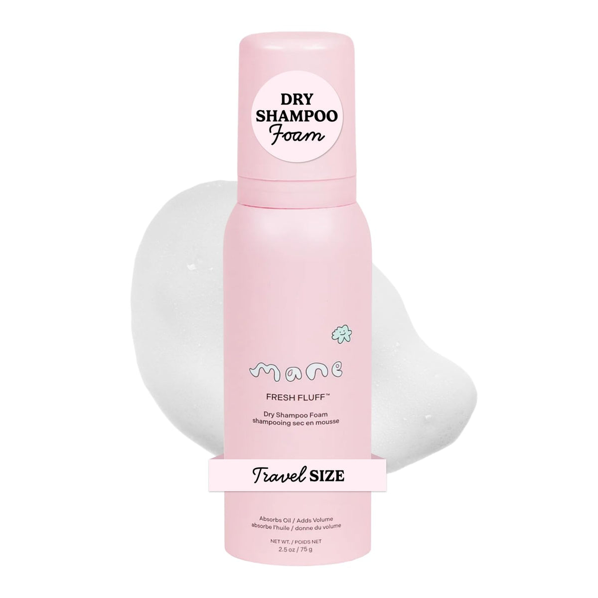Mane Fresh Fluff front packaging showing compact travel bottle and benefits