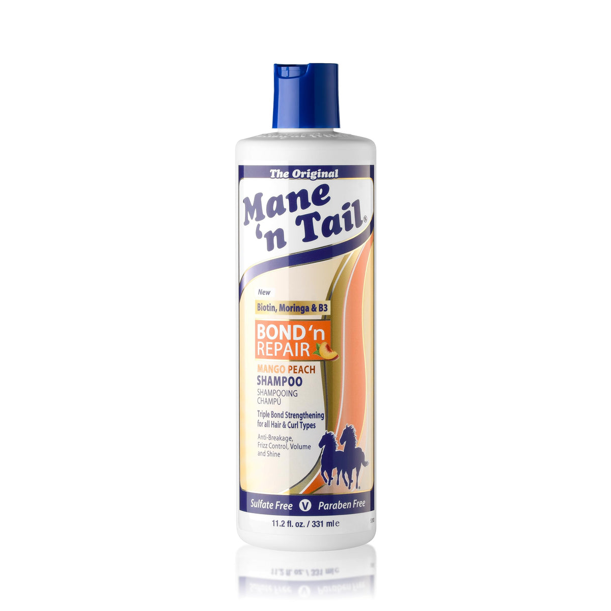 Mane 'n Tail front packaging shows label and mango-peach scent benefit