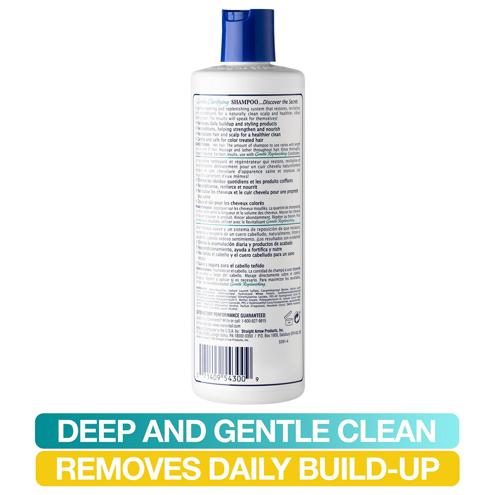 Mane 'n Tail bottle beside comb in bathroom scene showing application benefit: salon-ready results