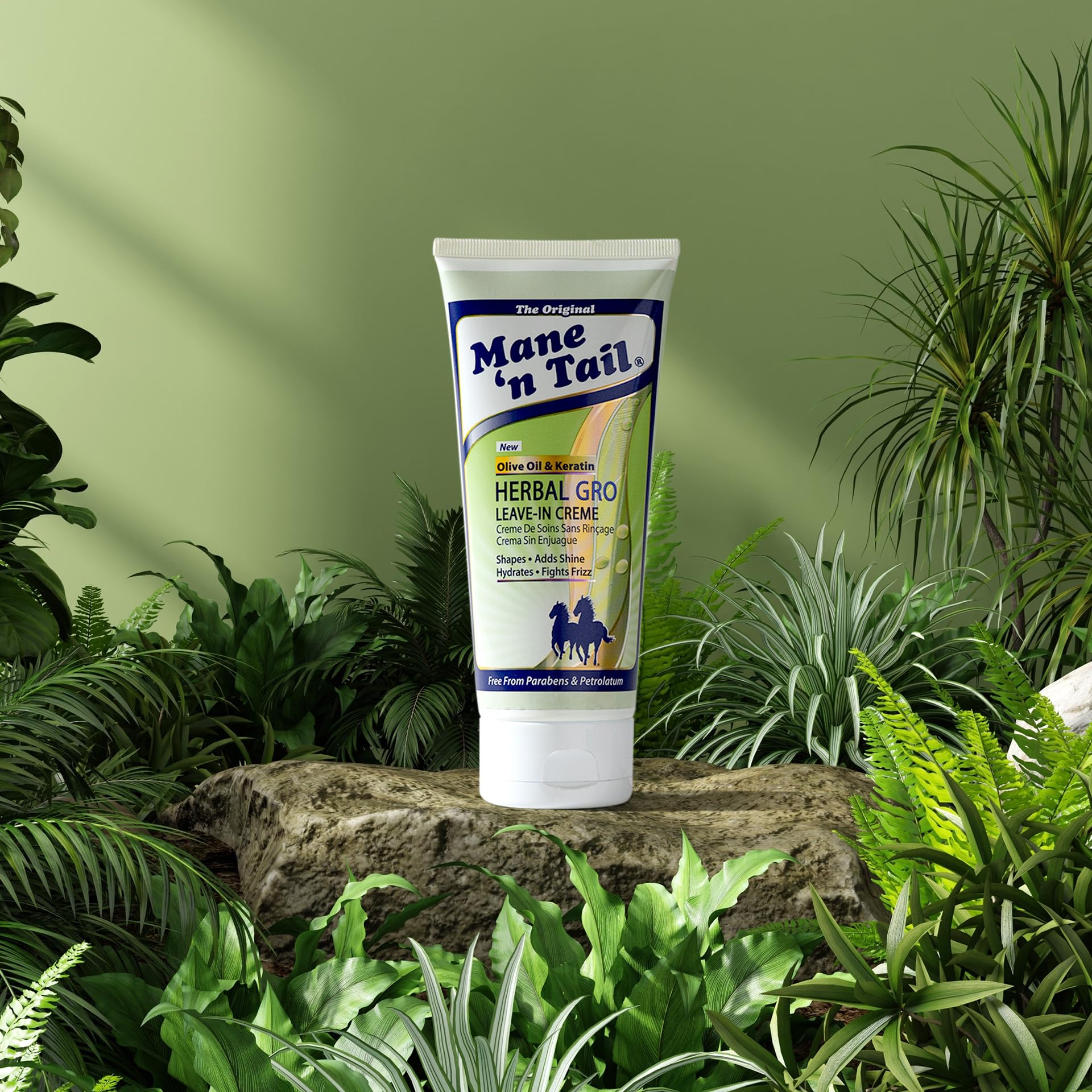 Mane 'n Tail tube held in hand illustrating compact 5.5 ounce size