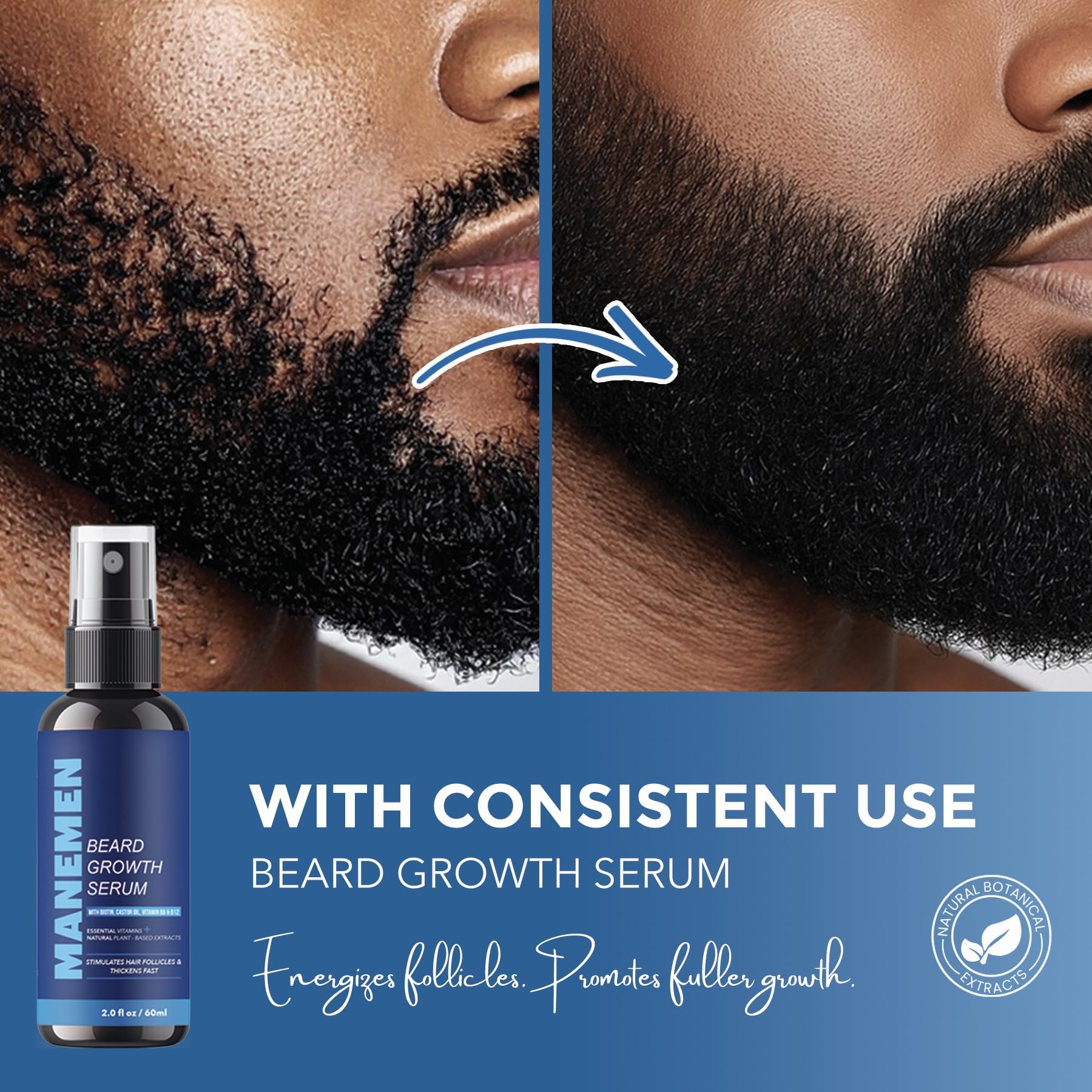 MANEMEN ingredients label close-up, shows natural extracts and vitamins benefit