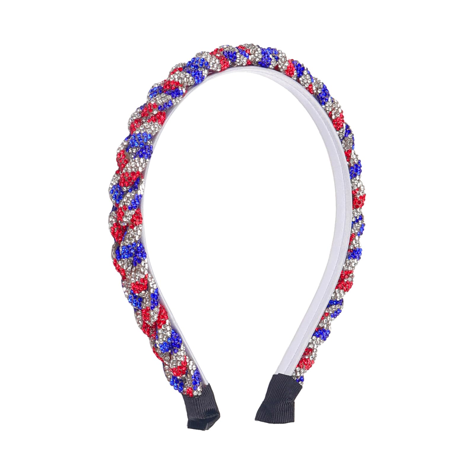 Mangoit headband front view showing red white blue rhinestone sparkle and festive appeal