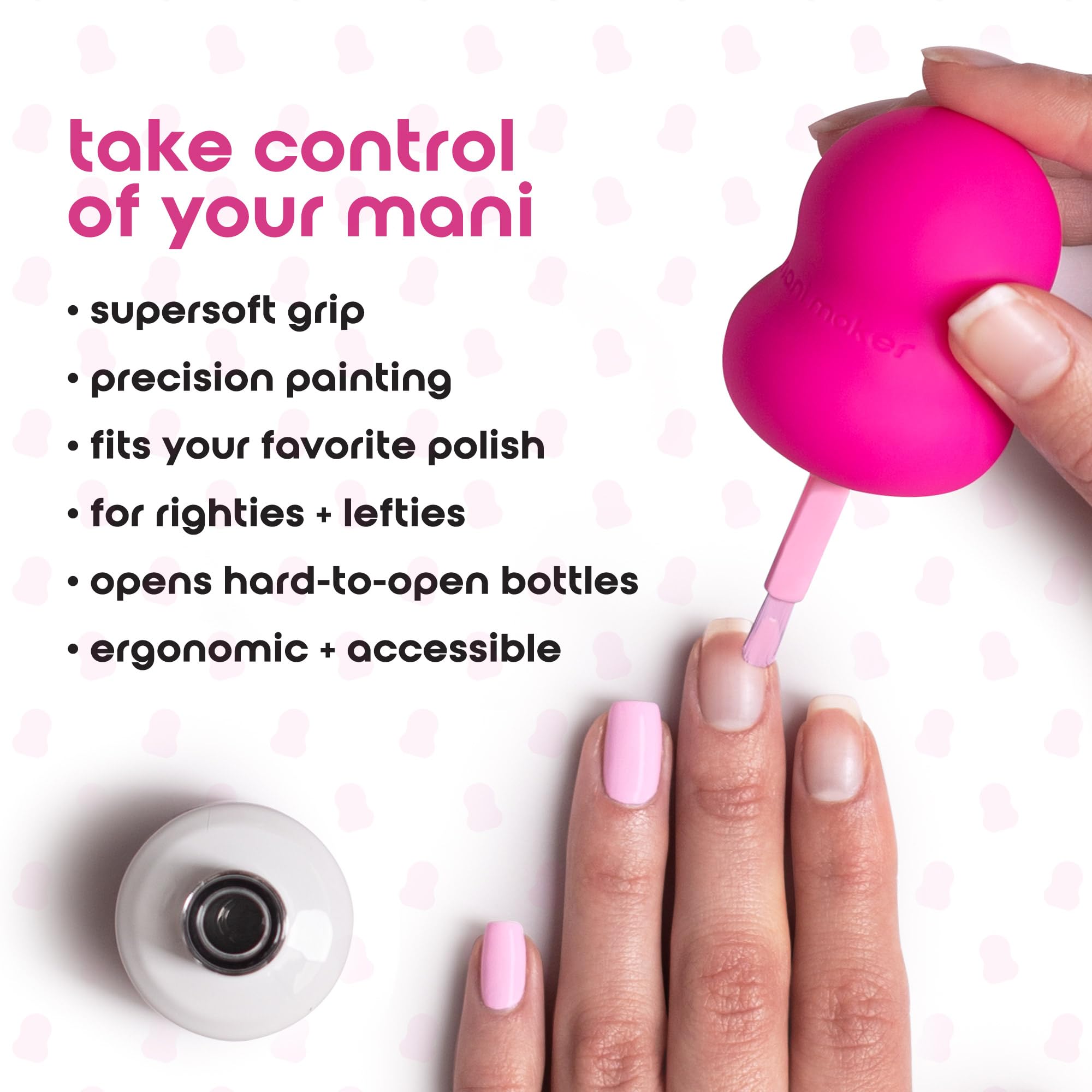 Hand using Mani Maker with right hand for steadier nail polish application