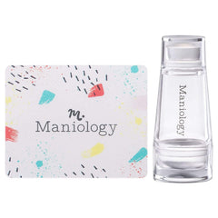 Maniology mini dual-ended stamper front view showing compact design and protective caps for clean storage