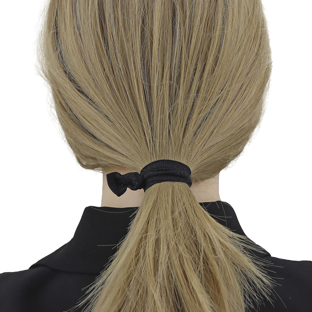 manipepe hair tied in a ponytail demonstrating secure, crease-free hold