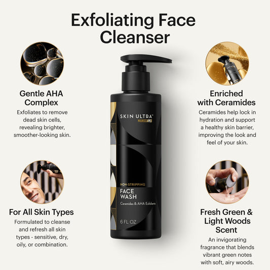 MANSCAPED exfoliating face wash texture close-up revealing mild AHA formulation