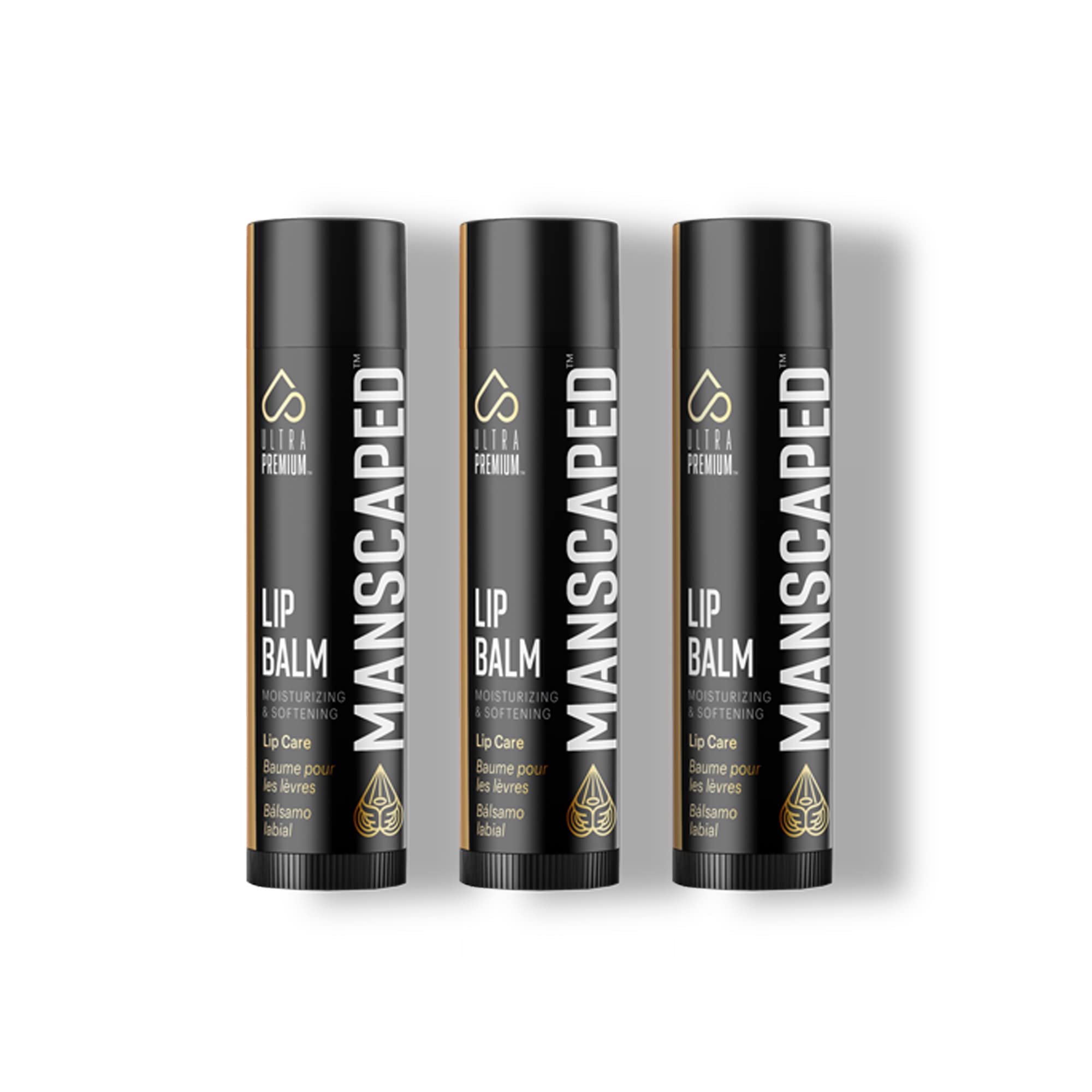 MANSCAPED lip balm on bathroom shelf in grooming routine setting for everyday use benefit