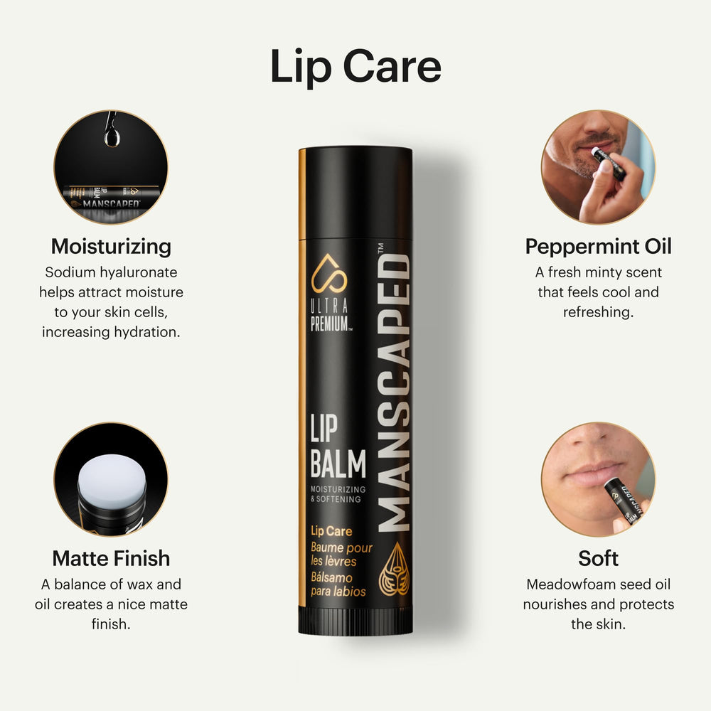 MANSCAPED three lip balm sticks arranged to show quantity and easy portability for daily use
