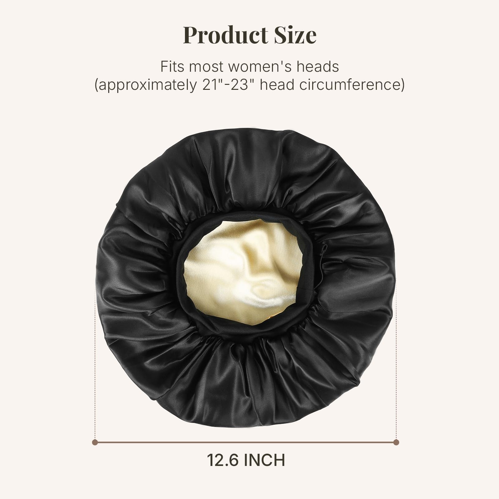 MaopaoBeauty bonnet next to hand for size comparison showing compact convenience