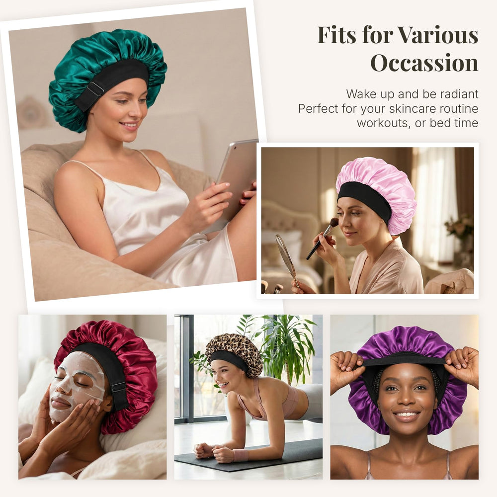 MaopaoBeauty model sleeping in bonnet preserving curls and reducing frizz
