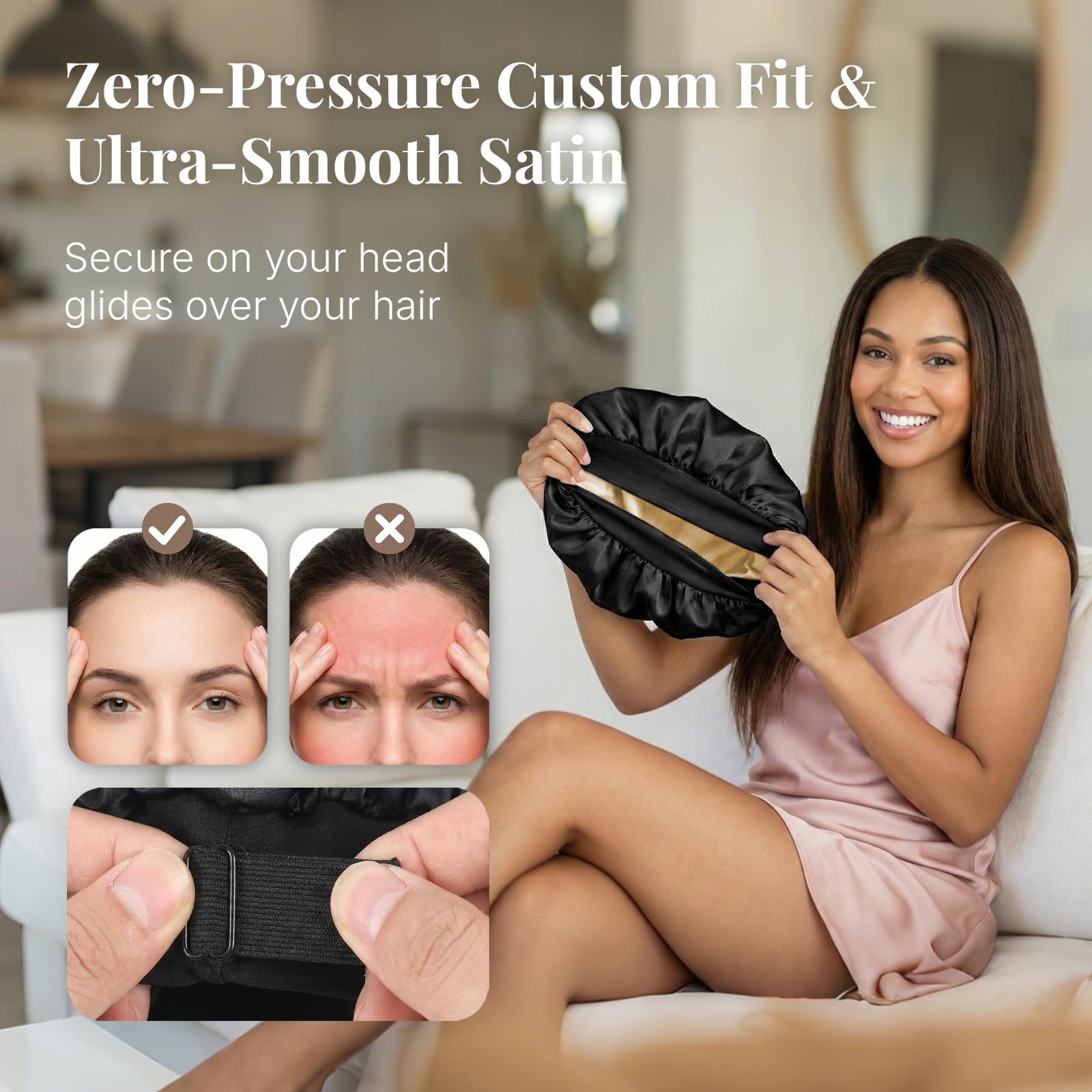 MaopaoBeauty bonnet packed inside luggage illustrating travel-ready hair protection